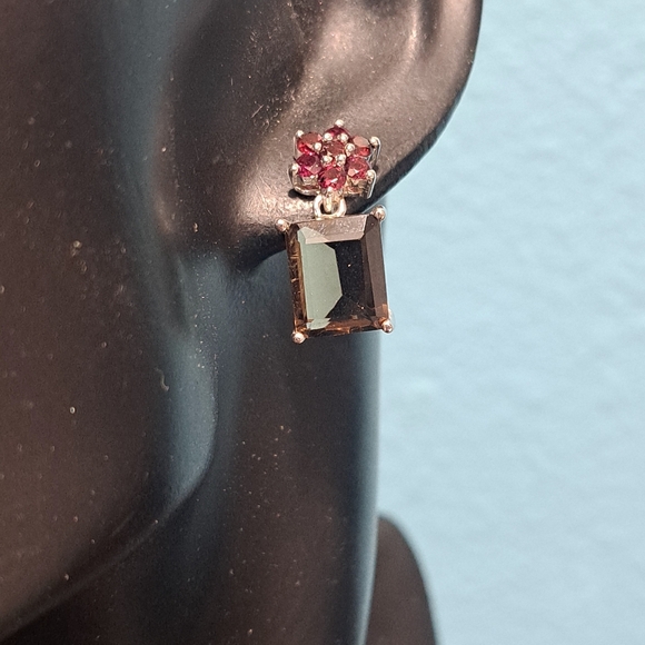 Sterling silver Rhodolite Garnet and unheated smoky quartz 12x10mm - Picture 3 of 5
